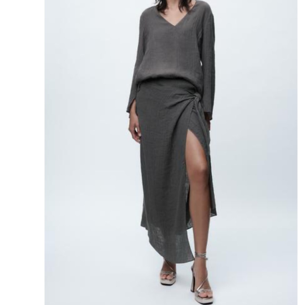 NWT!! Zara Gray Linen Midi Wrap Skirt NWT